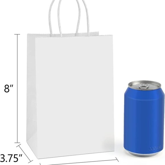 Greenii - 250 White Paper With Handles Kraft 8 * 4.75 * 10.25 Party Gift Bags - Picture 2 of 7
